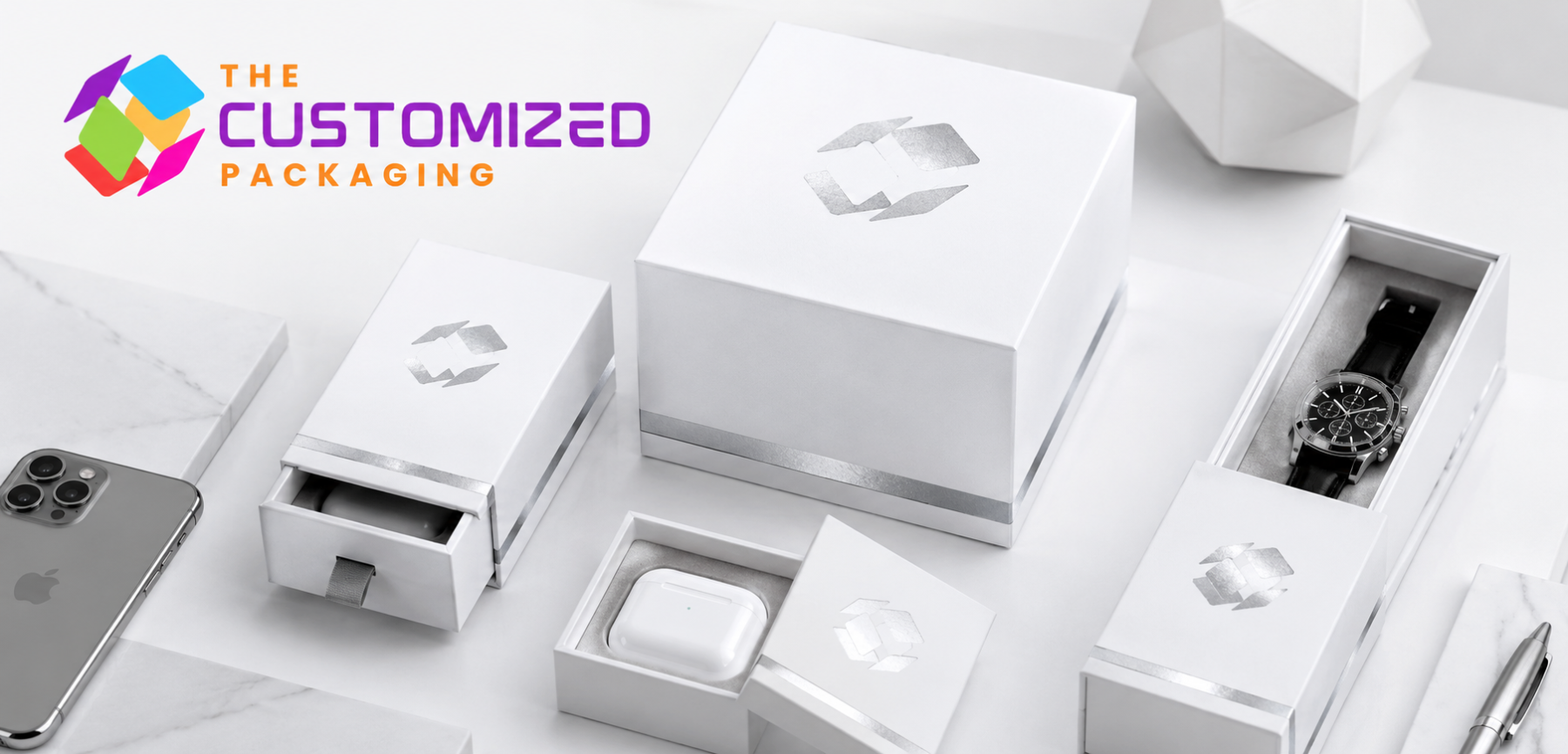 Embossing on Custom White Rigid Gift Boxes